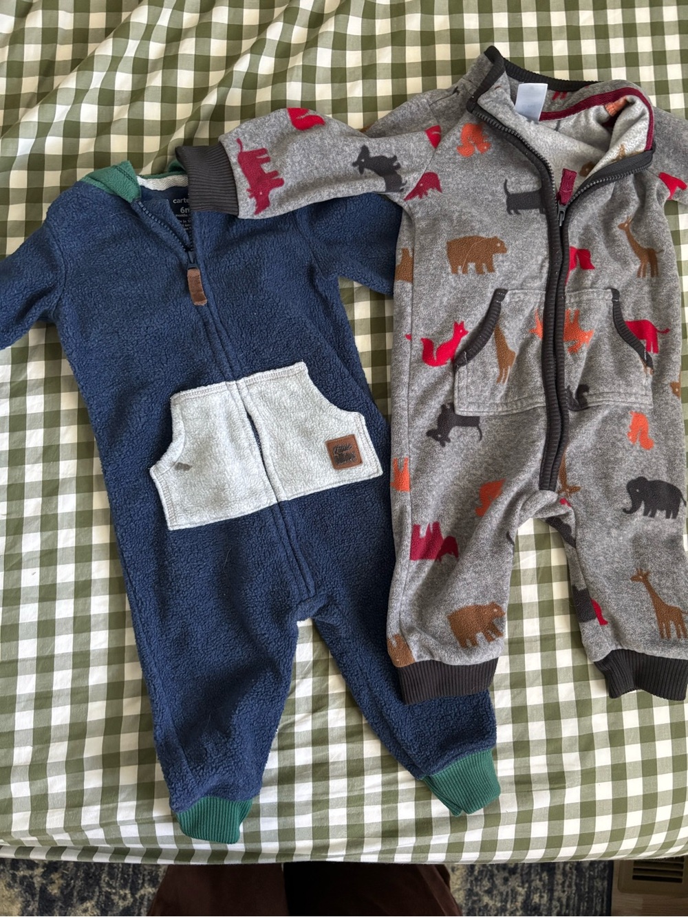 Navy and Grey Animal Print Warm Winter Fleece One-Piece Two Pack